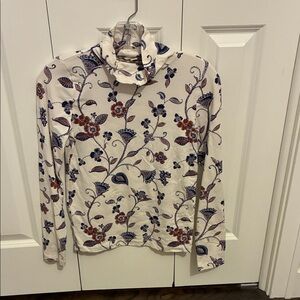 Loft Cream Floral Turtleneck Long Sleeve Top